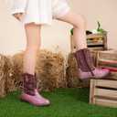 Blikcon Kids Cowboy Boots Girls Mid Calf Western Cowgirl Boots Side Zipper (Toddler/Little Kid/Big Kid) (Pink)