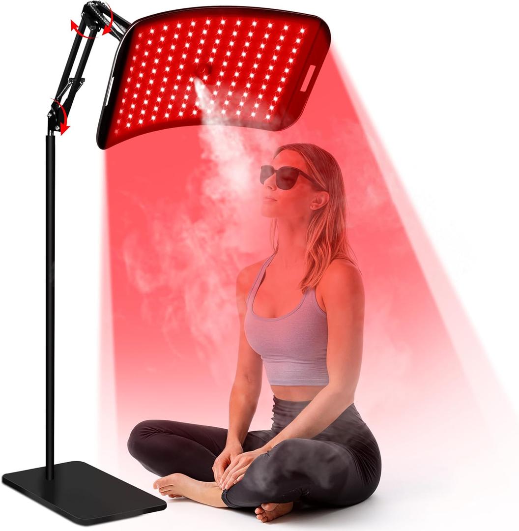 Red Light Therapy for Face and Body, Infrared Red Light Therapy Lamp with Stand, Atomization Function, 660nm Red Light & 850nm Infrared LED Light Therapy Device for Full Body Skin Care (Black)
