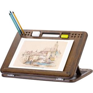 StrongTek 6-Position Bamboo Table Easel, 16x12 Inch Adjustable Drawing and Sketching Board with Built-in Handle and Back Storage, Portable Art and Lap Desk for Sketching, Reading, and Book Stand