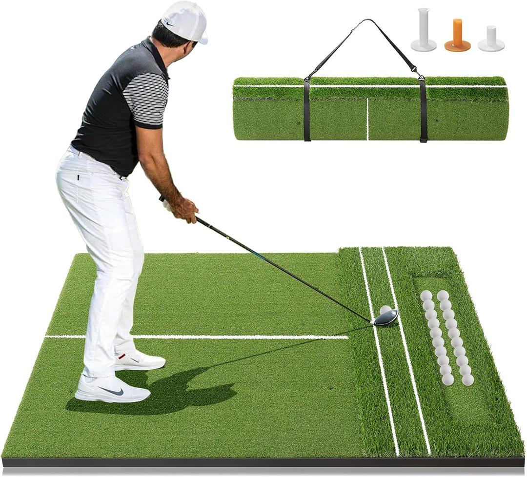 RELILAC 5x4ft Golf Mat with Ball Tray, 26/31mm Thickened Golf Hitting Mats for Backyard, Driving Range, Indoor & Outdoor Practice, Turf Matt with 3 Tees for Chipping Swing Driving Training