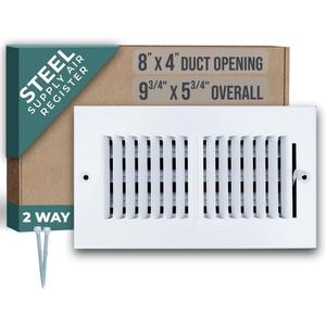 Fits 8x4 Duct Opening 2 Way Steel Air Supply Diffuser by Handua | Register Vent Cover Grille for Sidewall and Ceiling | White | Outer Dimensions: 9.75" X 5.75"