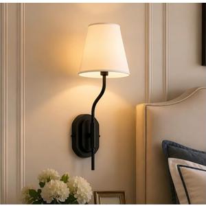 22.8" Boho Black Single Linen Reading Sconce for Bedroom
