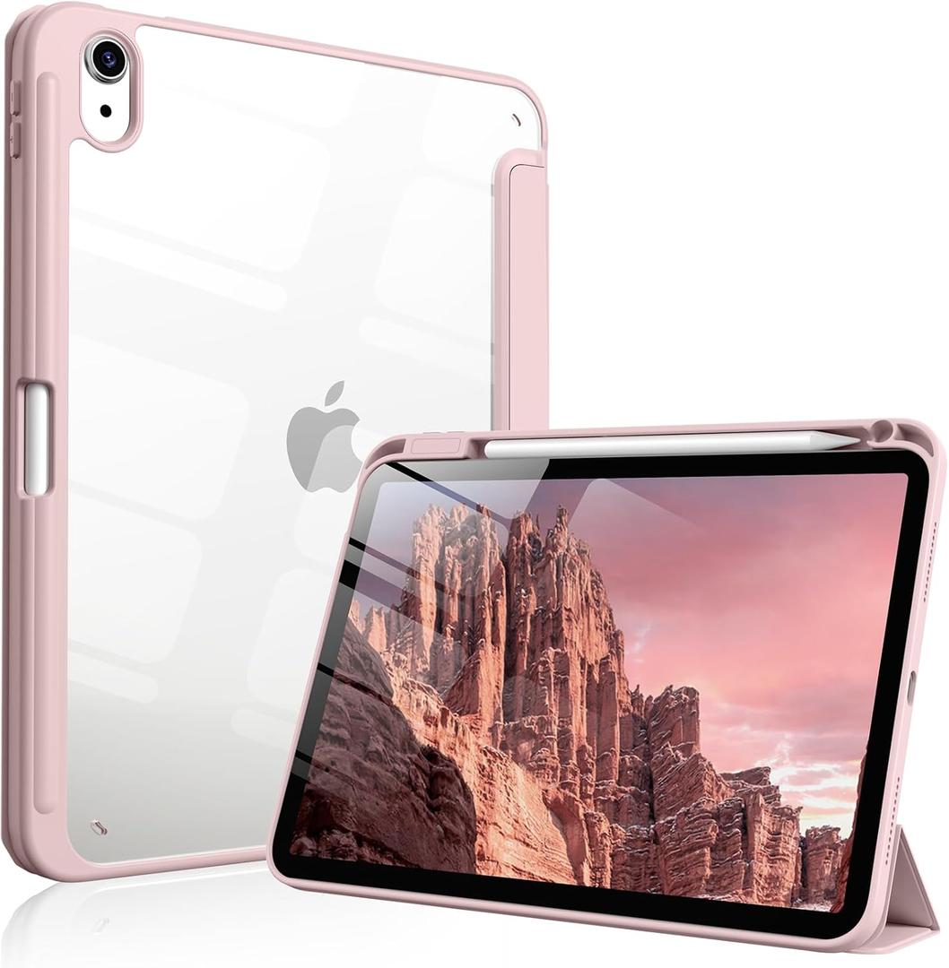 Case for iPad (A16) 11th Generation 11 Inch 2025, iPad 10th Generation Case 10.9 Inch 2022 with Pencil Holder, Shockproof Cover with Clear Back Shell, Supports Auto Wake/Sleep (Light Pink)