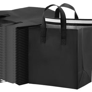 50 Pcs Insulated Take Away Bags,Thermal Insulation Food Bag for Coffee, Milky Tea,Take-away Dinner, Fresh Seafood, Cold or Warm Food drive for Restaurant, Retail Store or Picnic/BBQ (Black)