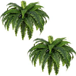 Fake Ferns - Set of 2 Artificial Fern,35 Leaves for Each Bouquet - Indoor/Outdoor Faux Boston Fake Fern Bush Plant for Home, Office, Garden Decoration.33Inch (33inch Large)
