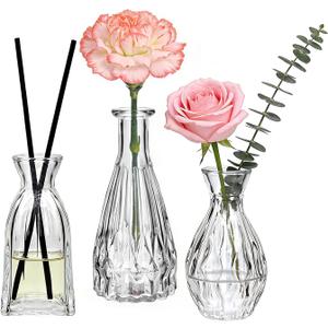 Glass Bud Vases in Bulk, 3pcs Small Glass Vase for Elegant Centerpieces,Mini Vases for Flowers,Small vases for Home Wedding Living Room Wedding Party (Clear)