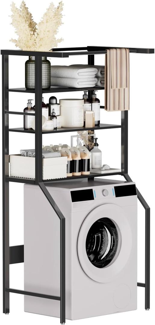 Dryer Storage Shelf and Heavy Duty Over the Washer All-Steel Laundry Room Organizer with Clothes Drying Rod, Space-Saving Shelf for Front-Load Washers and Dryers, 29.92"L x 23.65"D x 70.8"H (Carbon Steel-1)