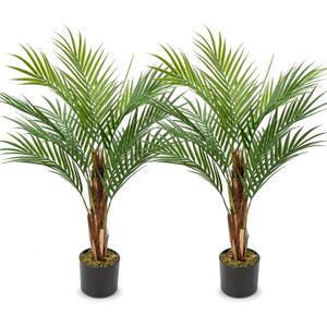 2 Set Fake Palm Tree 3ft Tall with 13 Lifelike Trunks Faux King Palm Artificial King Palm in Pots Tall Silk Plant for Indoor Home Office Living Room Floor Decor