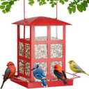 Bird Feeder, Heavy Duty Metal Bird Feeders for Outdoor Hanging, Retro Red House Wild Birdfeeder, Rainproof & Waterproof, 6 LBs Extra Large Capacity