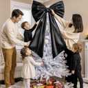 Black Bow Decor, 40 x 24 Inches Large Big Black Bow Party Decorations for Backdrop Birthday Wedding Bride, Huge Satin Ribbon Tie Hanging Wall Decor for Her (Satin, Internal Stability Layer)