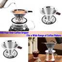 Reusable Paperless Coffee Filter,Coffee Dripper,Professional Stainless Steel Drip Cone Brew Coffee Strainer,Double Micro Mesh Filter,Coffee Filter Mug,Silicone Handle & Non-Slip Silicone Base (L)