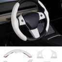 Steering Wheel Cover for Telsa Model 3/Model Y Accessories Carbon Fiber Steering Wheel Cover Protector Anti-Slip, Comfortable Grip, Breathable, White 5PCS(NOT for Highland and Juniper)