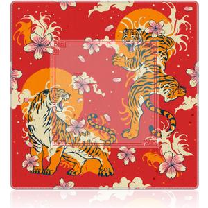 WHCHJ Red Japanese Tiger Mahjong Mat 31.5 x 31.5 in, Oriental Traditional Japan Anti-Slip Noise-Reducing Mahjong Mat for Table Board, Games Tile Games, Poker and Cards