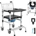 4 in 1 Rolling Bedside Commode Chair w/Wheels for Elderly, Shower Chair w/Handles for Height Raised Toilet Seat for Seniors, Disabled & Pregnant Holds Up to 350 lbs