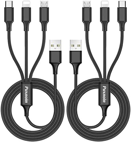 Puxnoin Multi Charging Cable, 6FT 2Pack Multi Charger Cable Universal 3 in 1 Multiple USB Cable Fast Charging Cord with Type C, Micro USB Port Connectors Compatible with Most Cell Phones Tablets