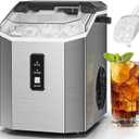 Antarctic Star Nugget Ice Makers Countertop, Portable Ice Maker Machine with Self-Cleaning, 35lbs/24H, Crushed Ice Machine with Handle & Scoop for Home, Kitchen, Office and Camping(Stainless Steel)