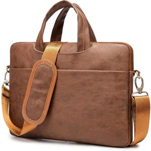 Kinmac 360 Protective Waterproof PU Leather Laptop Shoulder Messenger Sleeve Briefcase case Bag (13 inch-14 inch, Coffee PU)