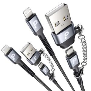 USB Type C to Lightning Cable Fast Charging, [Apple MFi Certified] 2Pack 6ft iPhone Charger Cable Compatible with iPhone 14/13/12/11 Pro Max and USB C Female to USB A Male Adapter with Keychain (Grey)