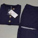 PRETTYGARDEN 2 Piece Lounge Sets for Women Summer 2025 Short Sleeve Tops Wide Leg Pants Matching Travel Outfits Clothing (Navy,X-Small)