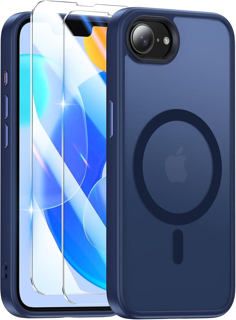 Magnetic Case for iPhone 17e & iPhone 16e (6.1 inch), [with 2X Clear Screen Protectors] [Compatible with MagSafe], Military-Grade Protection, Shockproof Protective Case for iPhone 17E/16E, Blue