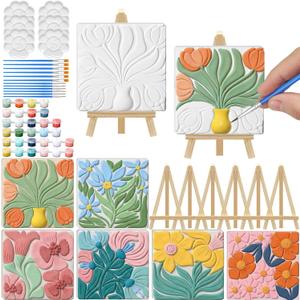 JellyArch 6 Set Spring 3D Flowers Ceramic Painting Kit Ready to Ceramics Make Your Own Crafts Flower Artworks Unpainted Plaster Painting Acrylic Paints Brushes Easel Palette Party Favor