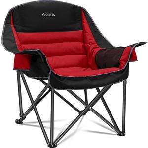 Youtanic Oversized Camping Chair, Portable Folding Camping Chairs with Side Pocket, Cup Holder and Carry Bag, Heavy Duty Outdoor Camping Chairs for Adults, Fishing, Sports, Trip, up to 400lbs, Style 5 (Red-black)