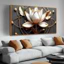 Lotus Flower Wall Art for Living Room, Floral Canvas Wall Decor for Bedroom, Black White and Gold Picture Print, Large Size 59 x 29 Inches Framed (59L" x 29W", LOTUS-10[F])