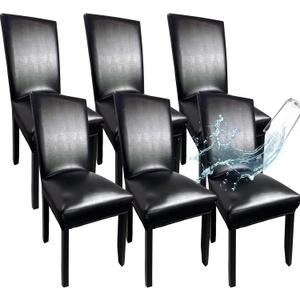 Leather Chair Covers for Dining Chairs Set of 6, Super Stretch Waterproof Kitchen Chair Covers Thickened Washable Dining Chair Slipcovers Black Chair Seat Covers for Dining/Kitchen/Banquet