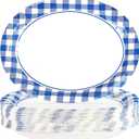 50Pcs Blue and White Gingham Oval Paper Plates 10" x 12" Large Blue Gingham Checkered Plaid Plates Disposable Heavy Duty Oktoberfest Plate for Oktoberfest Holiday Picnic BBQ Birthday Party Decorations