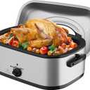 Sunvivi Electric Roaster Oven with Visible Self-Basting Lid, 24 Quart Turkey Roaster Oven with Removable Pan and Rack,Stainless Steel,Silver