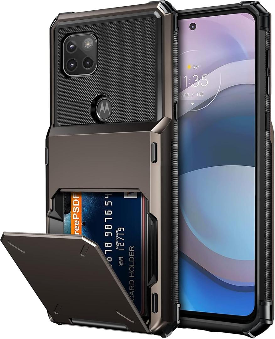 Vofolen for Moto One 5G Ace Case Wallet Cover 4-Card Credit Card Holder ID Slot Scratch Resistant Dual Layer Hybrid Protective Hard Shell Rugged TPU Bumper Armor Case for Motorola One 5G Ace Gun