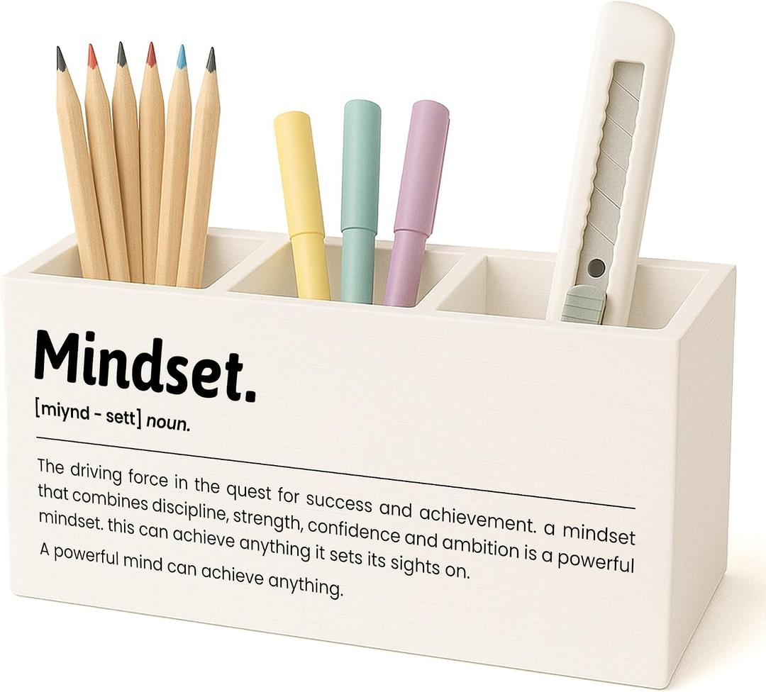 Inspirational Mindset Pen Pencil Holder for Desk, Motivational Gifts for Women Men Coworkers, Office Cubicle Desk Accessories