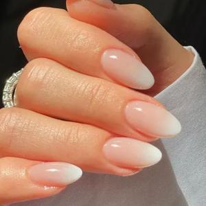 UNA GELLA Press On Nails Short Almond: Ombre Soft Gel Press Ons Kit with Nail Tips Glue on Nails, 16 Sizes  32 Reusable Fake Nails, Pink Cream