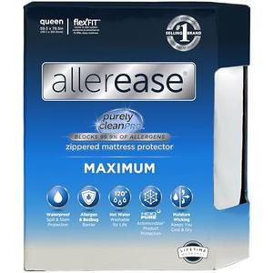 AllerEase Waterproof Mattress Protector, Maximum Allergy Mattress Protector, Queen Zippered Mattress Cover