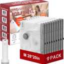 Rechargeable Wireless Pump Travel Vacuum Storage Bags Set, 9 Pack (9M) Portable Space Saver Bags for Travel & Home, Vacuum Compression Packing Seal for Clothes, Blankets, Home Seasonal Storage Bags