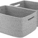 OIAHOMY Storage Basket for Shelves, Closet Cube Storage Bins Baskets for Clothes Blanket Towels, Baby Nursery, Toy Baskets Box, Woven Rope Basket, 15.75*11.81*7.09 IN, 2 Packs Grey