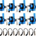 Round Ignition Coil Pack + Iridium Spark Plugs + Wire for Chevy Tahoe Avalanche Express & Silverado 1500 2500 3500 Suburban, for Cadillac Escalade, for GMC Savana, for Hummer H2, Replaces UF262 8 Sets