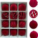Velvet Christmas Balls, 12PCS Flocked Decoration Balls Ornaments Sets, Bulk Flocked Christmas Tree Ball Ornaments(2.2In) (Red)