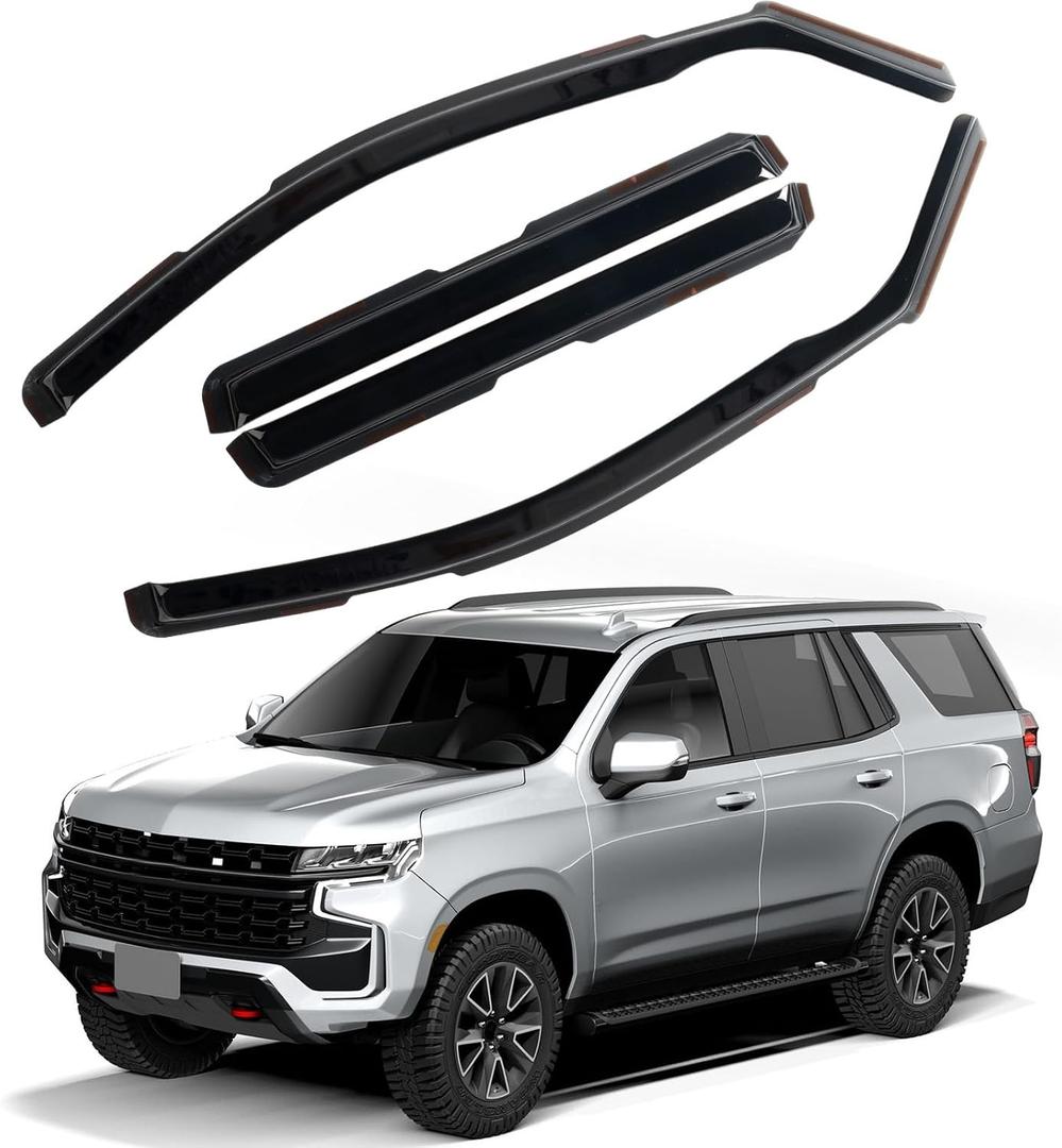 in Channel Rain Guards Fit for 2021 2022 2023 2024 2025 2026 Chevrolet (Chevy) Tahoe/GMC Yukon/Cadillac Escalade, Durable Window Wind Deflectors, Smoke Tinted Vent Window Visors Shades, 4PCS