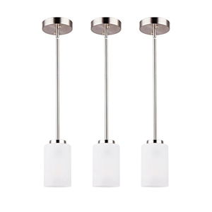 3 Pack Mini Pendant Light, Brushed Nickel Hanging Ceiling Lights with White Frosted Glass Shade, Modern Adjustable Lights for Kitchen Island Bedroom Hallway
