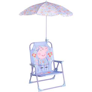 Idea Nuova Kids Outdoor Beach Chair with Umbrella, Peppa Pig, NK570426, 12"D x 14.75"W x 19"H