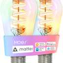 MOES Matter WiFi ST64 Edison Smart Bulbs, Color Changing Light Bulb, 16 Million RGB Colors & Tunable White, Works with Apple Home, Alexa, Google Home, E26 Dimmable 5W (40W Equivalent), 2-Pack