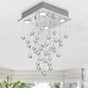 Bestier Chrome Modern Crystal Square Raindrop Chandelier Lighting Flush Mount LED Ceiling Light Fixture Pendant Lamp for Dining Room Bathroom Bedroom Livingroom 4 GU10 Bulbs Required 12" Wide 20" High