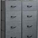 WLIVE Fabric Dresser for Bedroom with Open Shelves, Tall Dresser with 8 Drawers, Storage Tower with Fabric Bins, Chest of Drawers for Closet, Living Room, Hallway, Charcoal Gray
