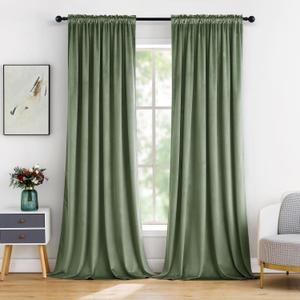 MIULEE Velvet Curtains Sage Green Thermal Insulated Blackout Curtain Drapes for Bedroom Living Room Darkening 90 Inches Long Curtains Panels Rod Pocket Set of 2 MIULEE Velvet Curtains Sage Green Thermal Insulated Blackout Curtain Drapes for Bedroom Living Room Darkening 90 Inches Long Curtains Panels Rod Pocket Set of 2