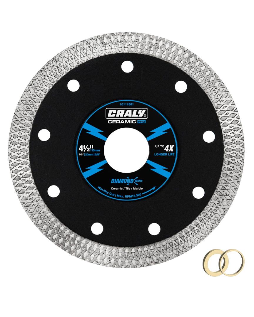 CRALY 4-1/2 Inch Super Thin Diamond Blade, 7/8 in Arbor, 4.5'' Diamond Tile Blade for Angle Grinder & Tile Saw, Diamond Cutting Wheel for Cutting Ceramic, Tile, Marble, Granite, Brick, Porcelain, 5PC