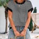 PRETTYGARDEN Womens Short Sleeve Sweater Spring Summer 2026 Round Neck Striped Pullover Cap Sleeve Knit Sweater Vest Tops (Black, S)