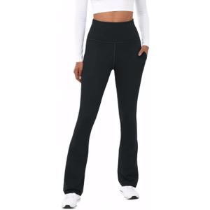 TOPYOGAS Womens Flare Yoga Pants High Waist Tummy Control Bootcut Flare Leggings Workout Wide Leg Pants with Pockets (Medium, Black)