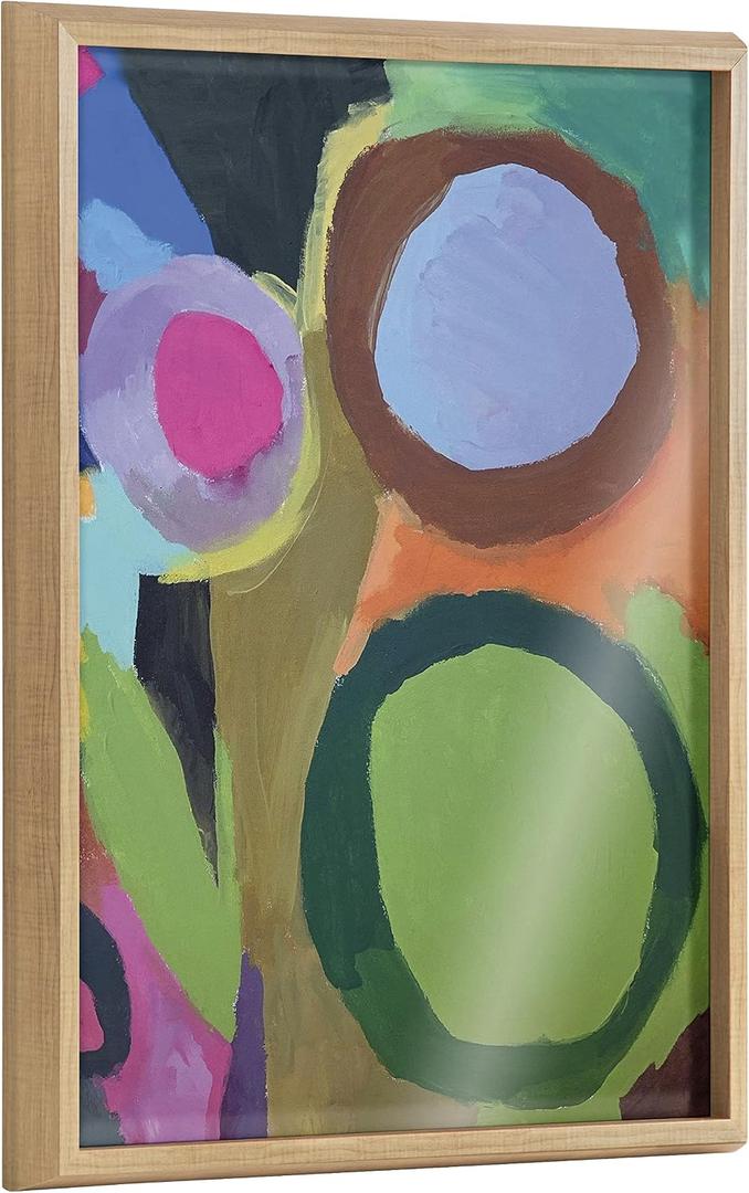 Kate and Laurel Blake Circle of Love Framed Printed Glass Wall Art by Caleb Griswold, 18x24 Natural, Colorful Abstract Décor for Wall