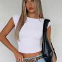 REORIA Butsmooth® Womens Sexy Backless Going Out Tops Double Lined Boat Neck Cap Sleeve Shirts Slim Fitted Y2k Basic Tee (White, Small)